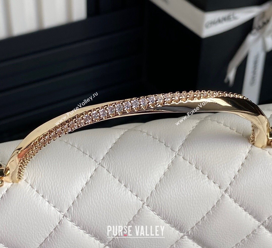 Chanel Lambskin Strass Clutch with Chain and Top Handle White 2024 AP4293 (yezi-241107127)