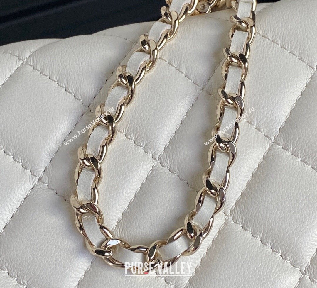 Chanel Lambskin Strass Clutch with Chain and Top Handle White 2024 AP4293 (yezi-241107127)