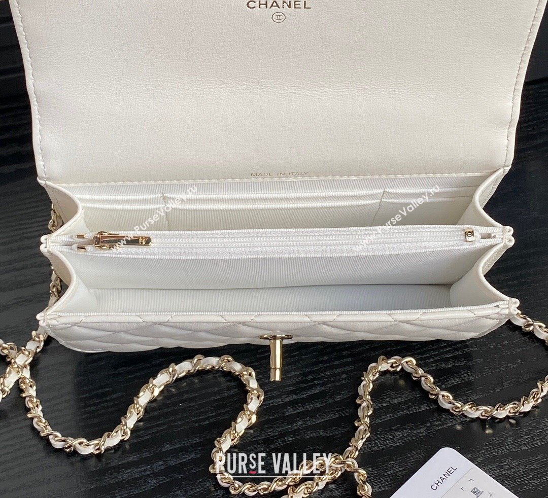 Chanel Lambskin Strass Clutch with Chain and Top Handle White 2024 AP4293 (yezi-241107127)