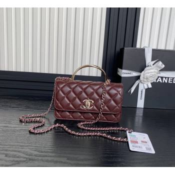 Chanel Lambskin Strass Clutch with Chain and Top Handle Dark Brown 2024 AP4293 (yezi-241107128)