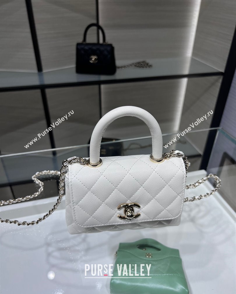 Chanel Grained Calfskin Clutch with Chain and Top Handle AP4244 White 2024 (yezi-241107130)