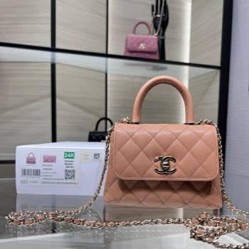 Chanel Grained Calfskin Clutch with Chain and Top Handle AP4244 Rose Beige 2024 (yezi-241107132)