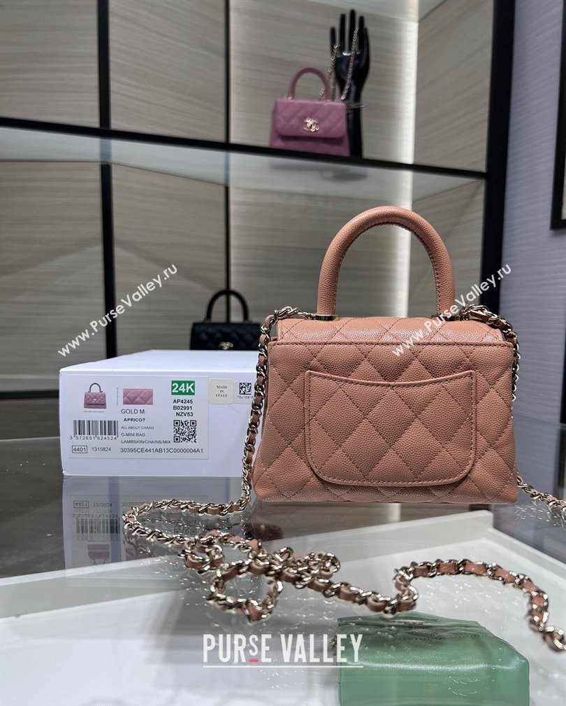 Chanel Grained Calfskin Clutch with Chain and Top Handle AP4244 Rose Beige 2024 (yezi-241107132)