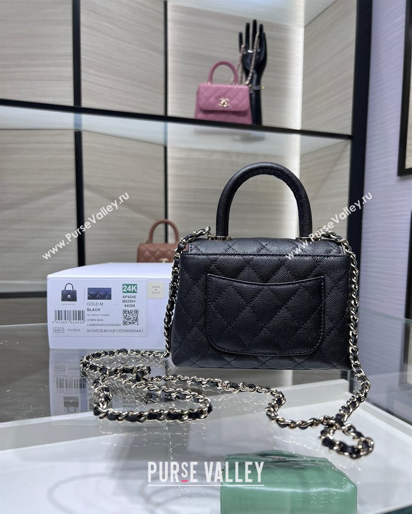 Chanel Grained Calfskin Clutch with Chain and Top Handle AP4244 Black 2024 (yezi-241107133)