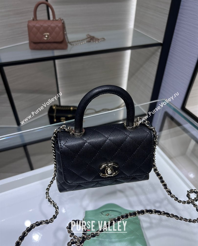 Chanel Grained Calfskin Clutch with Chain and Top Handle AP4244 Black 2024 (yezi-241107133)