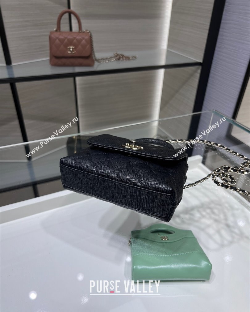 Chanel Grained Calfskin Clutch with Chain and Top Handle AP4244 Black 2024 (yezi-241107133)