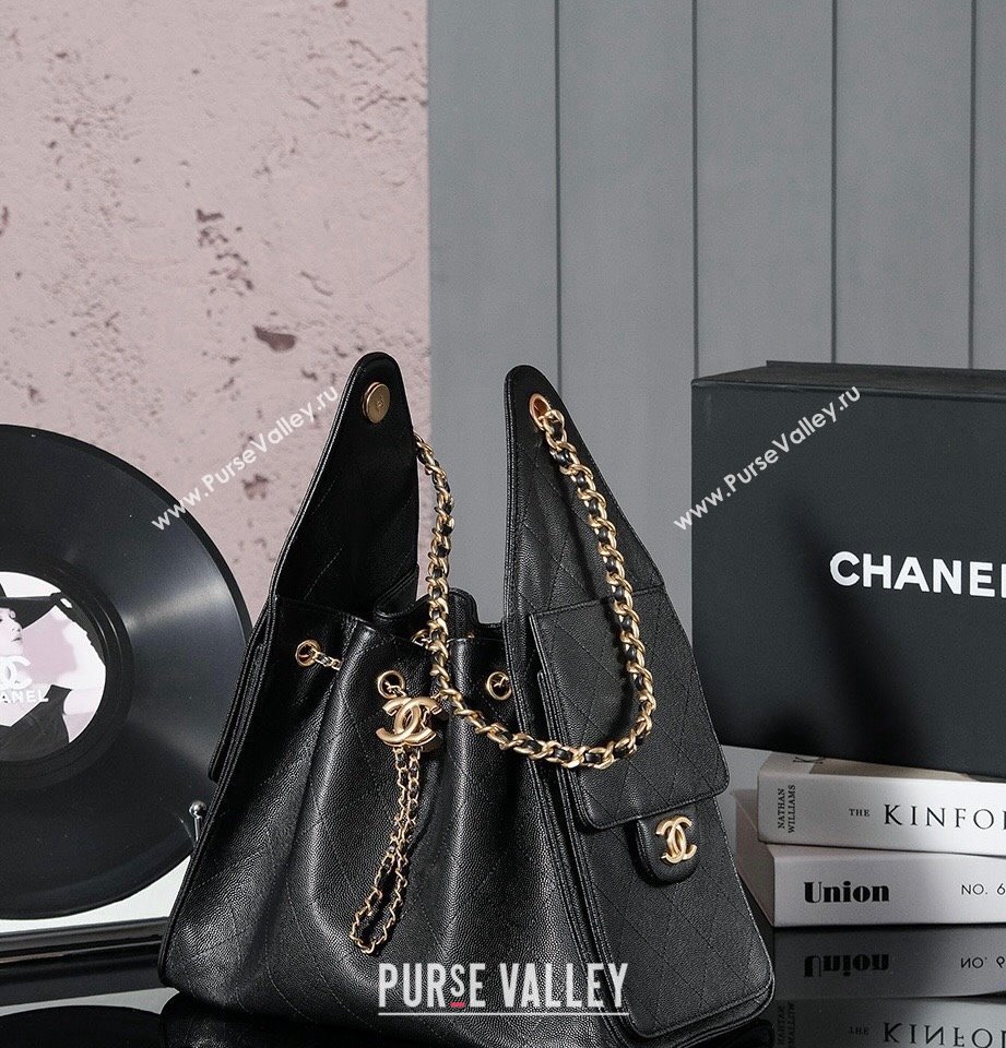 Chanel Grained Calfskin Hobo bag Black 2024 CH110704 (yezi-241107097)