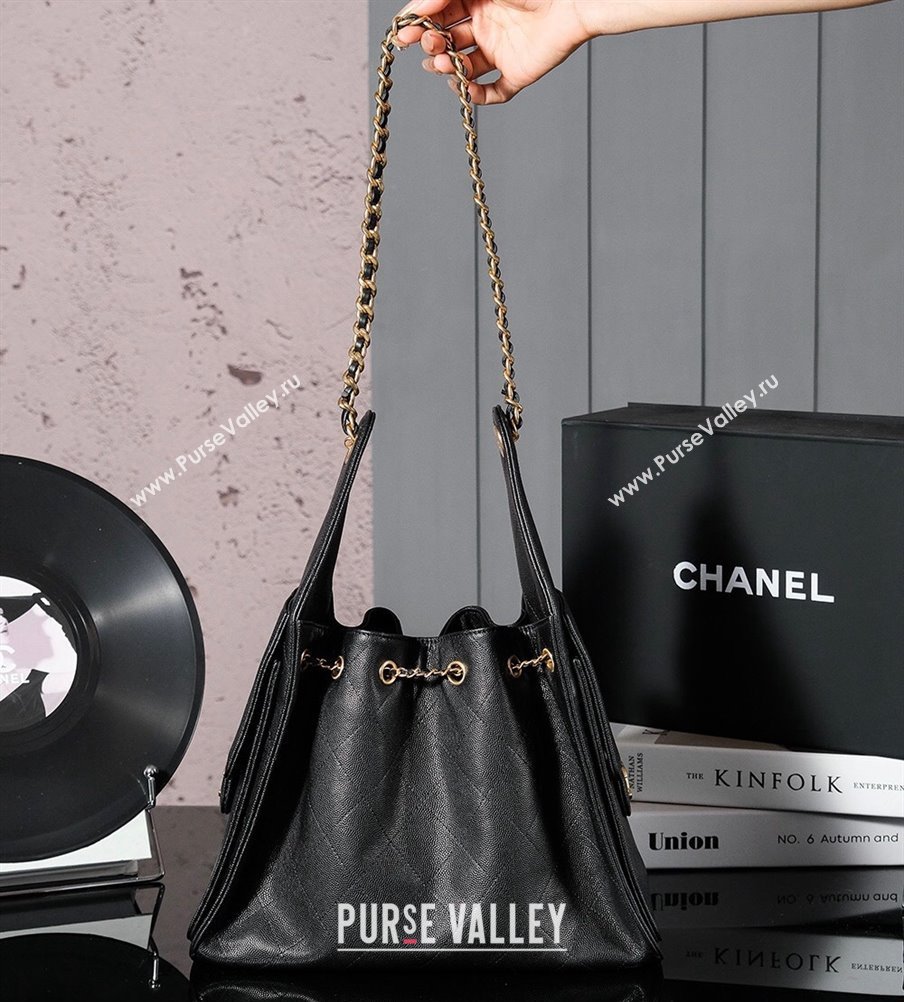 Chanel Grained Calfskin Hobo bag Black 2024 CH110704 (yezi-241107097)