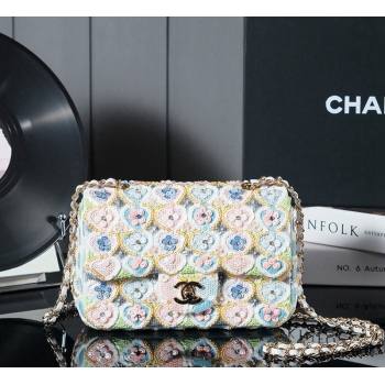 Chanel Embroidered Satin Sequins Classic Mini Flap Bag with Bloom A69900 White (yezi-241107103)