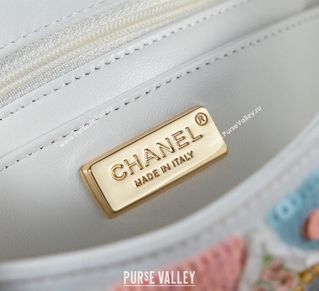 Chanel Embroidered Satin Sequins Classic Mini Flap Bag with Bloom A69900 White (yezi-241107103)