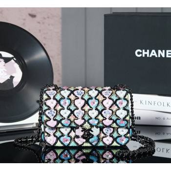 Chanel Embroidered Satin Sequins Classic Mini Flap Bag with Bloom A69900 Black (yezi-241107104)