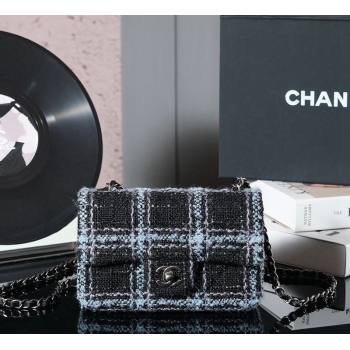 Chanel Wool Tweed Classic Mini Flap Bag A69900 Black/Blue 2024 1107 (yezi-241107106)