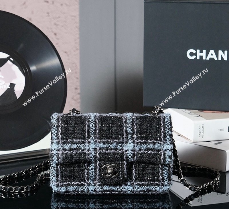 Chanel Wool Tweed Classic Mini Flap Bag A69900 Black/Blue 2024 1107 (yezi-241107106)