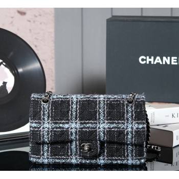 Chanel Wool Tweed Classic 11.12 Medium Flap Bag A01112 Black/Blue 2024 1107 (yezi-241107107)