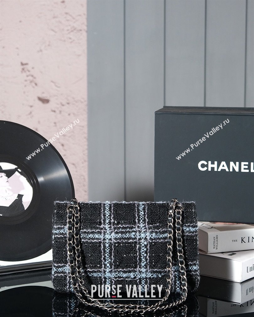 Chanel Wool Tweed Classic 11.12 Medium Flap Bag A01112 Black/Blue 2024 1107 (yezi-241107107)