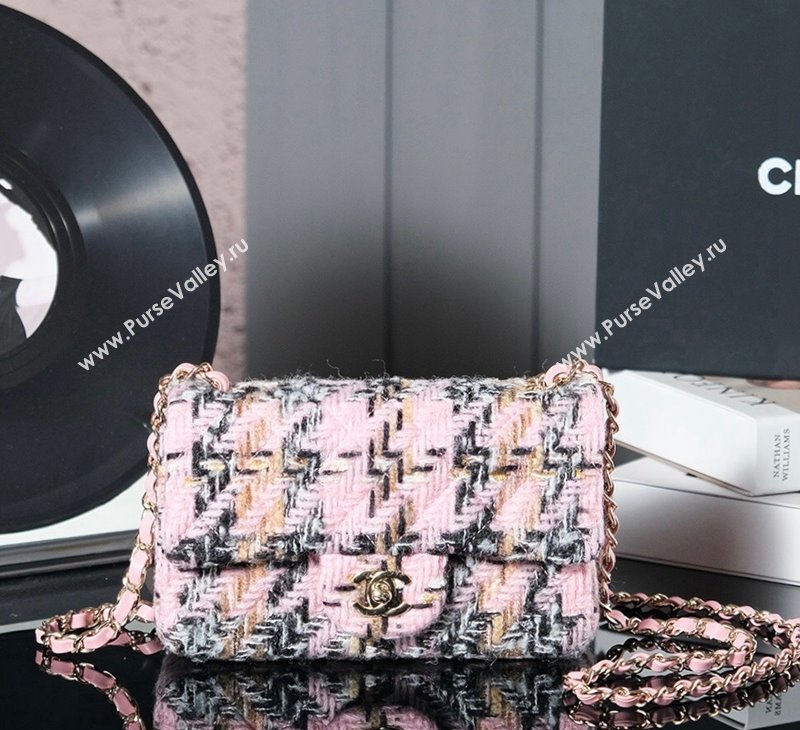 Chanel Wool Tweed Classic Mini Flap Bag A69900 Pink 2024 1107 (yezi-241107108)