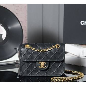 Chanel Woven Quilted Calfskin Mini Flap Bag Black 2024 (yezi-241107111)