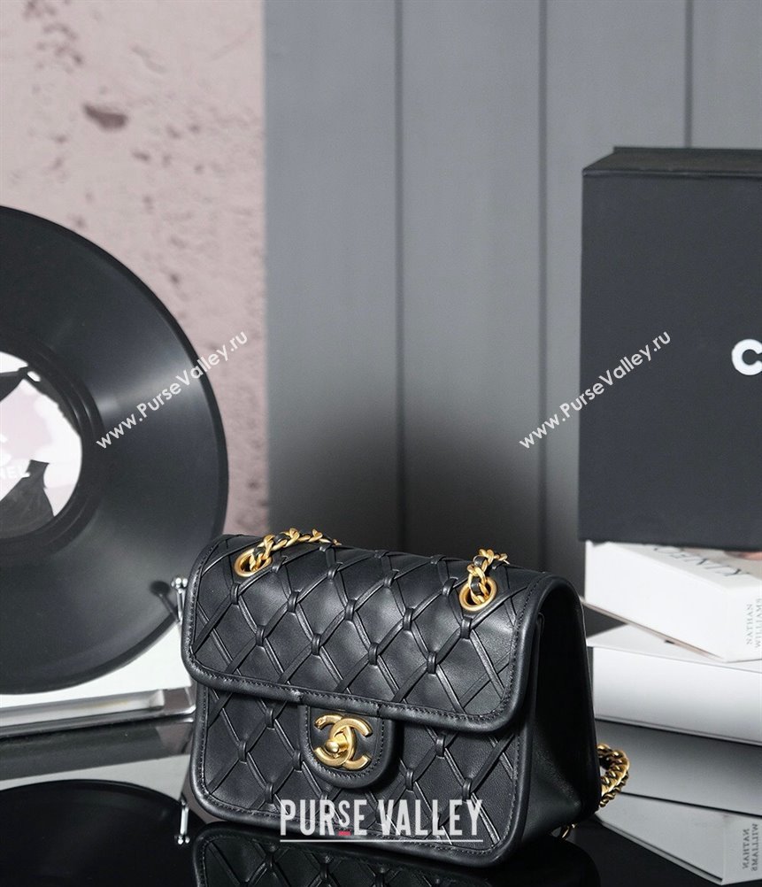 Chanel Woven Quilted Calfskin Mini Flap Bag Black 2024 (yezi-241107111)