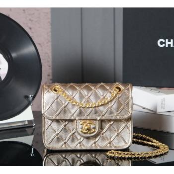 Chanel Woven Quilted Calfskin Mini Flap Bag Gold 2024 (yezi-241107112)