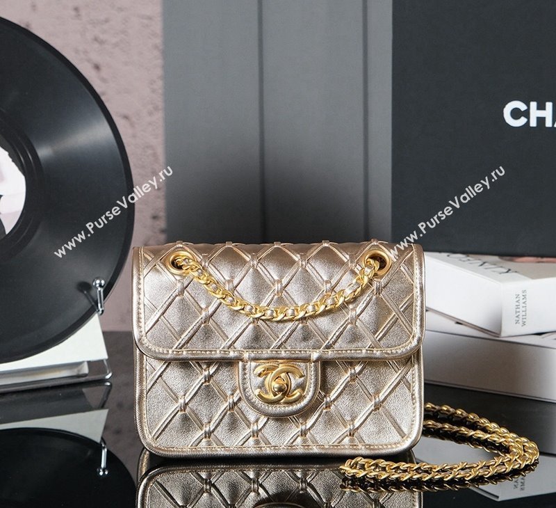 Chanel Woven Quilted Calfskin Mini Flap Bag Gold 2024 (yezi-241107112)