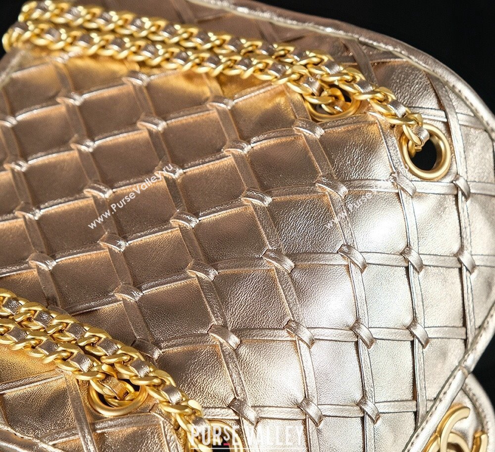 Chanel Woven Quilted Calfskin Mini Flap Bag Gold 2024 (yezi-241107112)