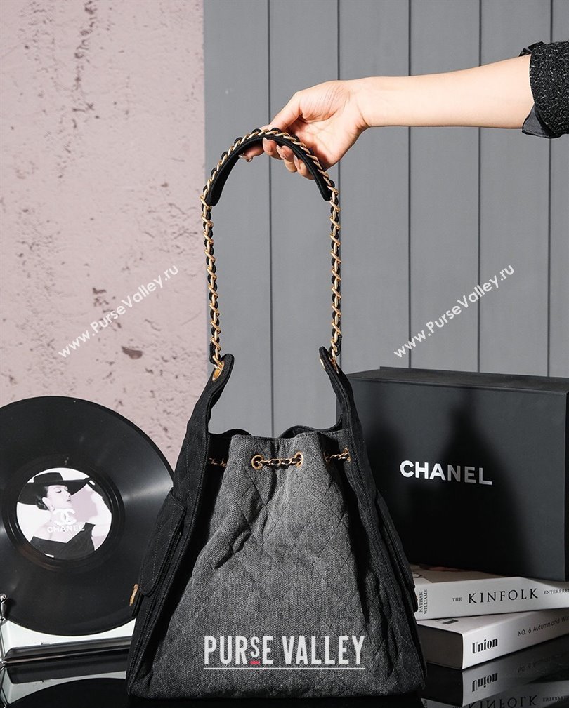 Chanel Denim Hobo bag Grey/Black 2024 CH110704 (yezi-241107096)