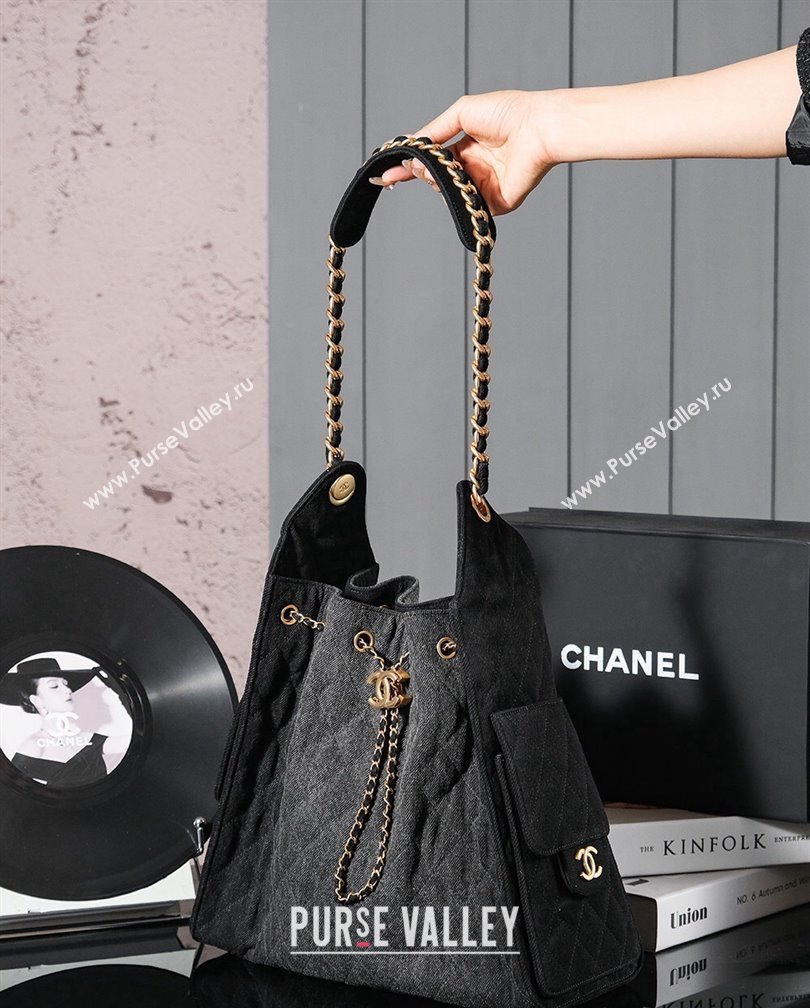 Chanel Denim Hobo bag Grey/Black 2024 CH110704 (yezi-241107096)