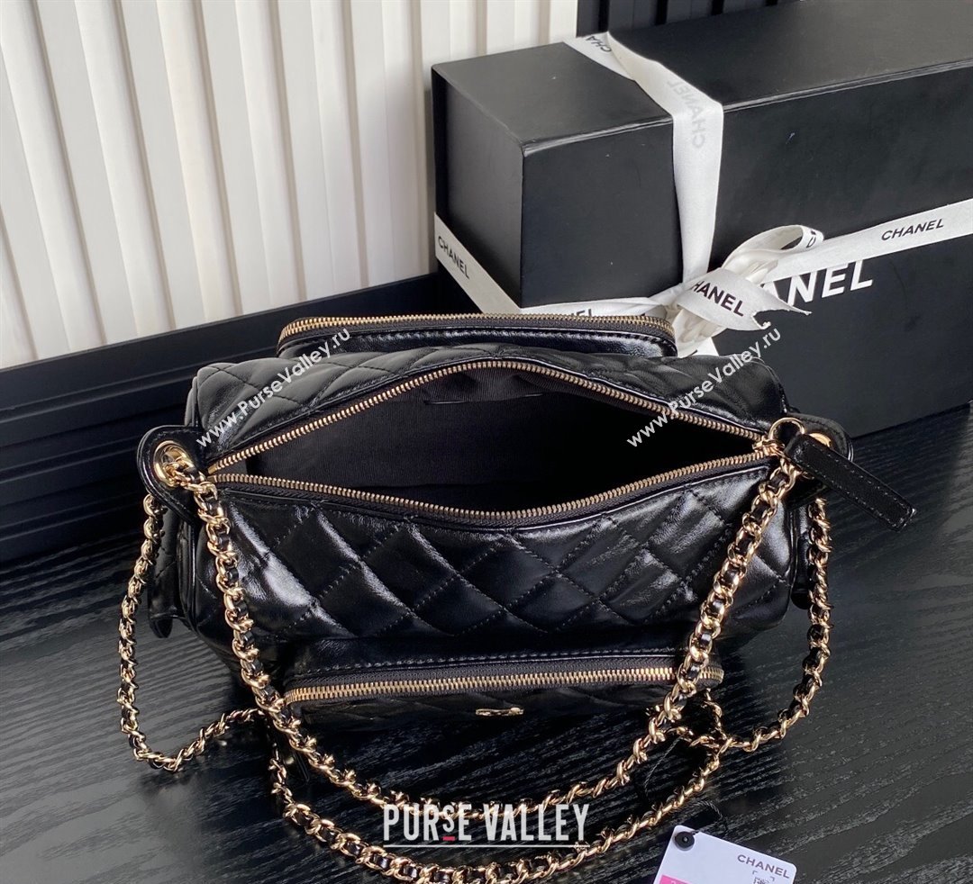 Chanel Shiny Crumpled Lambskin Camera Case bag AS5156 Black 2024 (yezi-241107134)