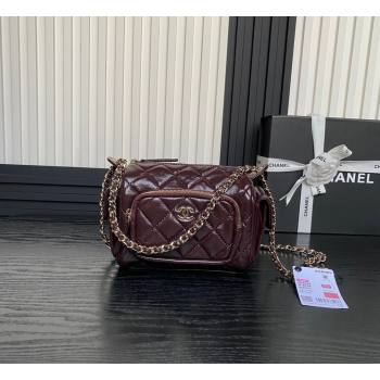 Chanel Shiny Crumpled Lambskin Small Camera Case bag AS5220 Dark Brown 2024 (yezi-241107136)