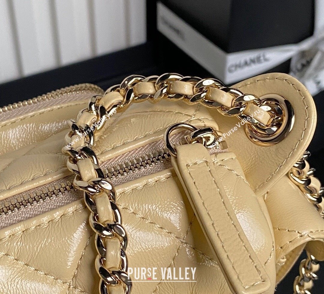 Chanel Shiny Crumpled Lambskin Small Camera Case bag AS5220 Beige 2024 (yezi-241107137)