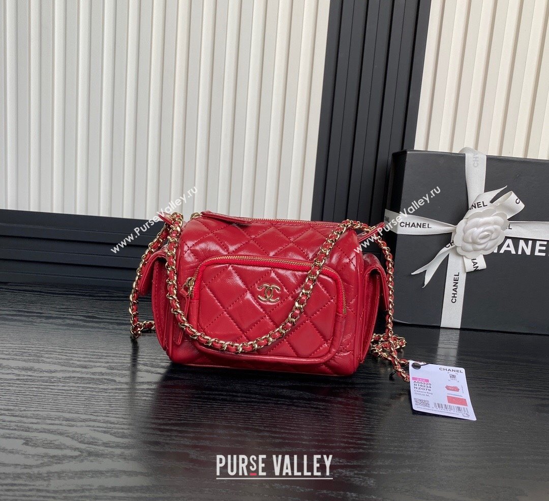 Chanel Shiny Crumpled Lambskin Small Camera Case bag AS5220 Red 2024 (yezi-241107138)