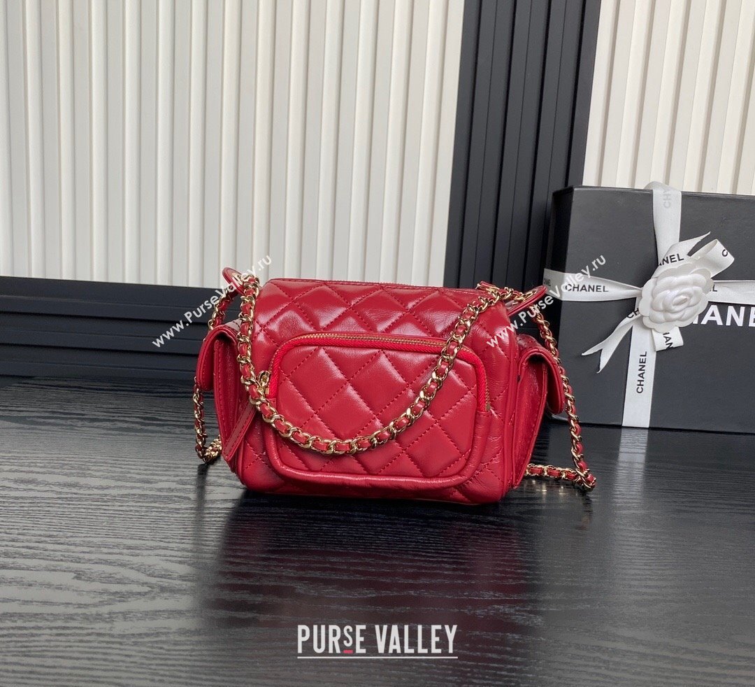 Chanel Shiny Crumpled Lambskin Small Camera Case bag AS5220 Red 2024 (yezi-241107138)