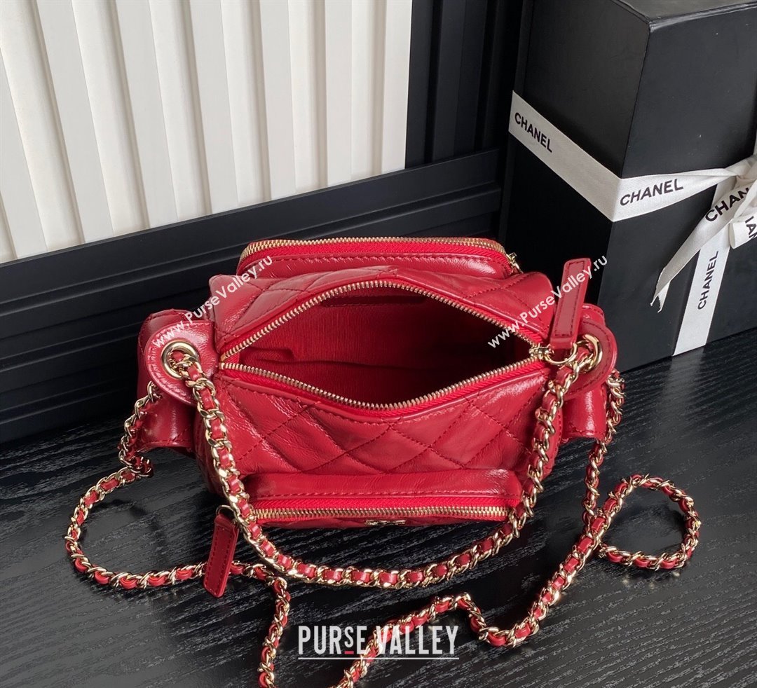 Chanel Shiny Crumpled Lambskin Small Camera Case bag AS5220 Red 2024 (yezi-241107138)