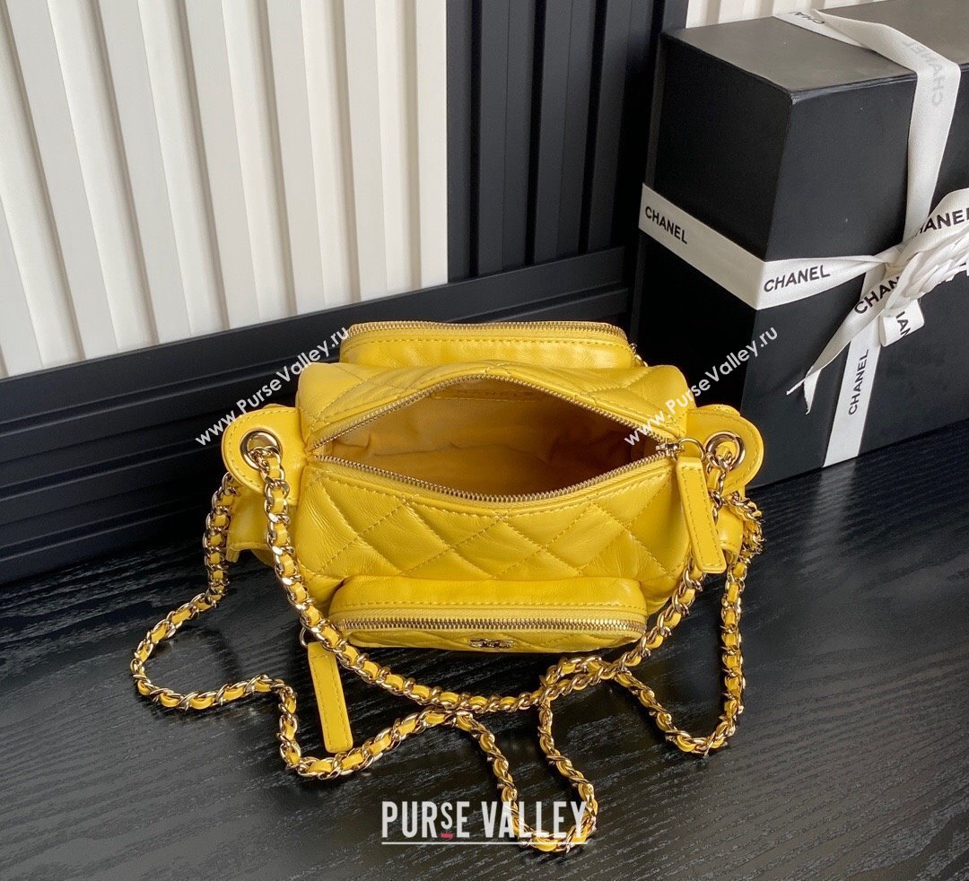 Chanel Shiny Crumpled Lambskin Small Camera Case bag AS5220 Yellow 2024 (yezi-241107139)