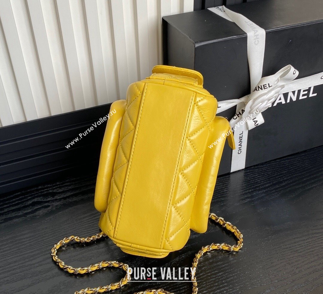 Chanel Shiny Crumpled Lambskin Small Camera Case bag AS5220 Yellow 2024 (yezi-241107139)