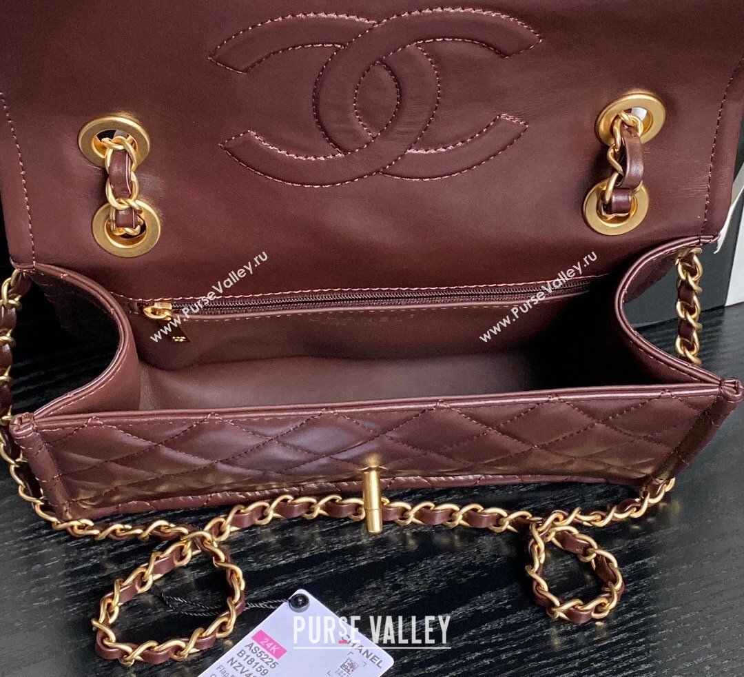 Chanel Shiny Crumpled Calfskin Flap bag AS5225 Dark Brown 2024 (yezi-241107144)