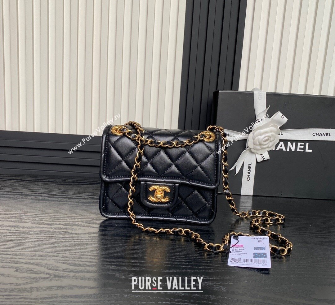 Chanel Shiny Crumpled Calfskin Mini Flap bag AS5226 Black 2024 (yezi-241107145)