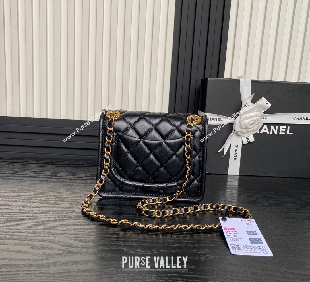 Chanel Shiny Crumpled Calfskin Mini Flap bag AS5226 Black 2024 (yezi-241107145)