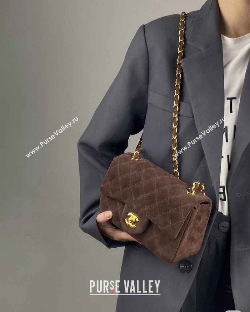 Chanel Suede Classic Mini Flap Bag A01116 Brown 2024 1107 (yezi-241107115)