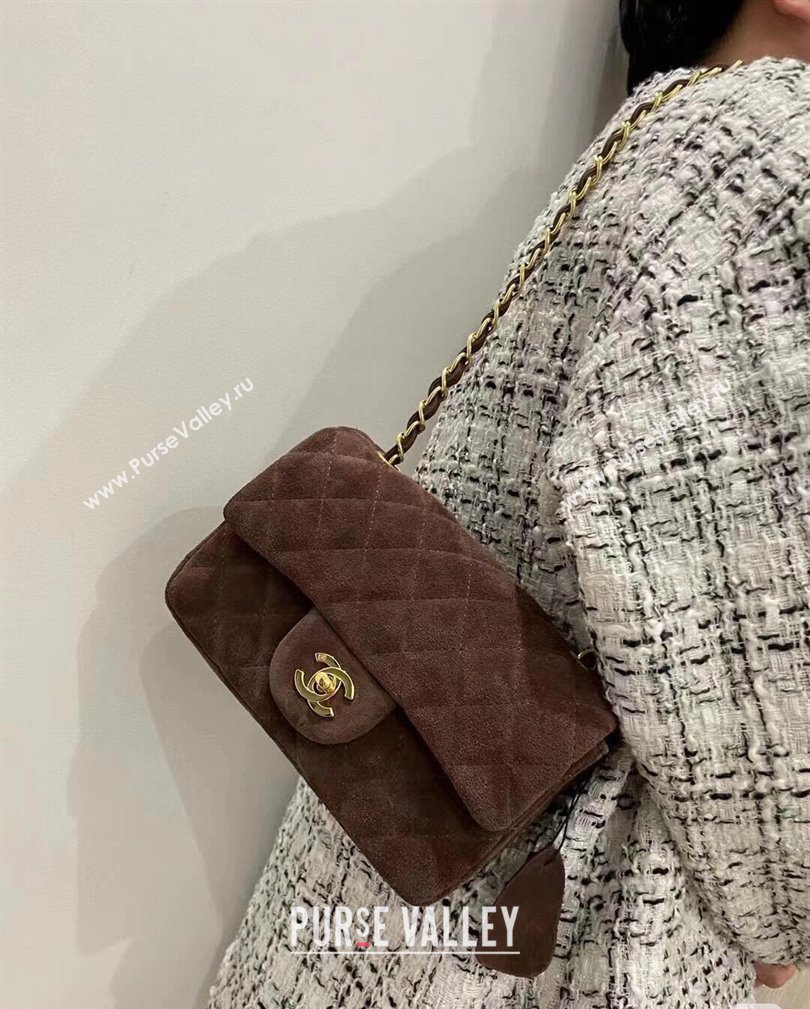 Chanel Suede Classic Mini Flap Bag A01116 Brown 2024 1107 (yezi-241107115)