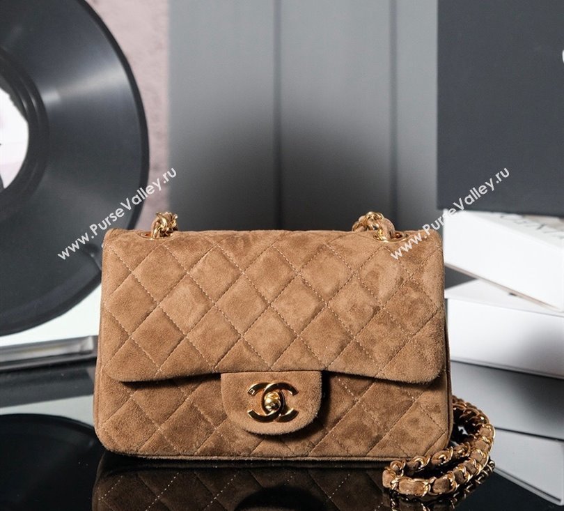 Chanel Suede Classic Mini Flap Bag A01116 Brown 2024 1107 (yezi-241107115)