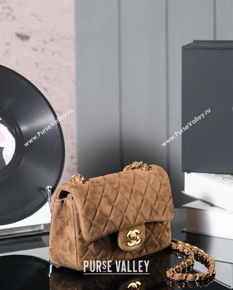 Chanel Suede Classic Mini Flap Bag A01116 Brown 2024 1107 (yezi-241107115)