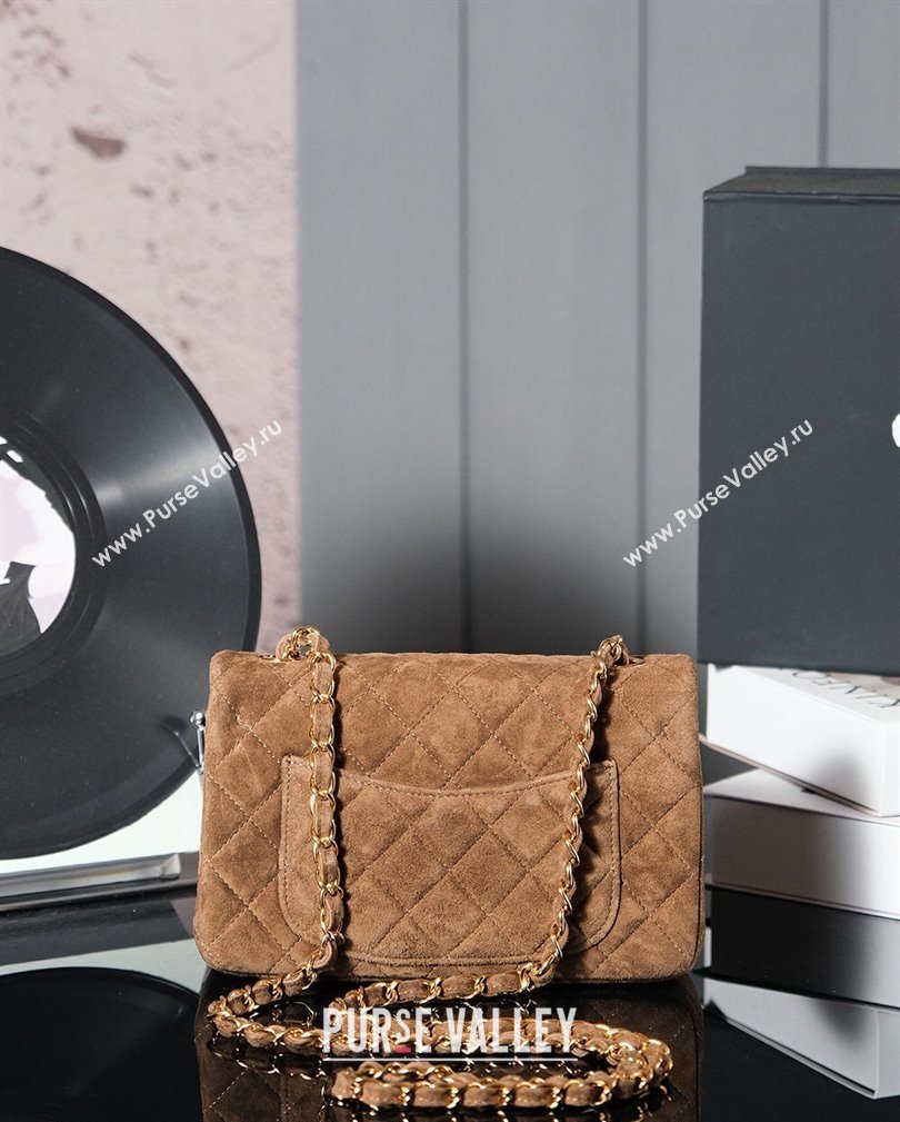 Chanel Suede Classic Mini Flap Bag A01116 Brown 2024 1107 (yezi-241107115)