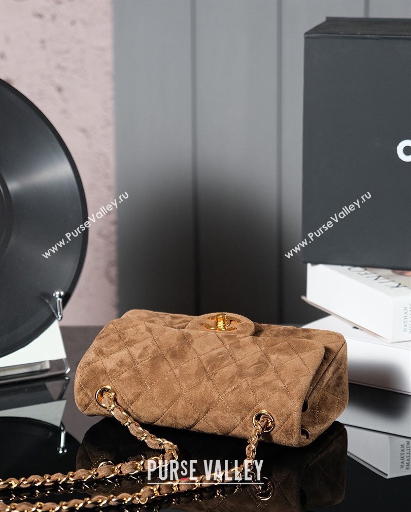 Chanel Suede Classic Mini Flap Bag A01116 Brown 2024 1107 (yezi-241107115)