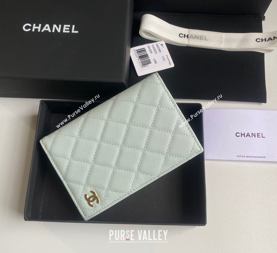 Chanel Grained Calfskin Passport Cover Pale Green 2024 A80385 (yezi-241107091)