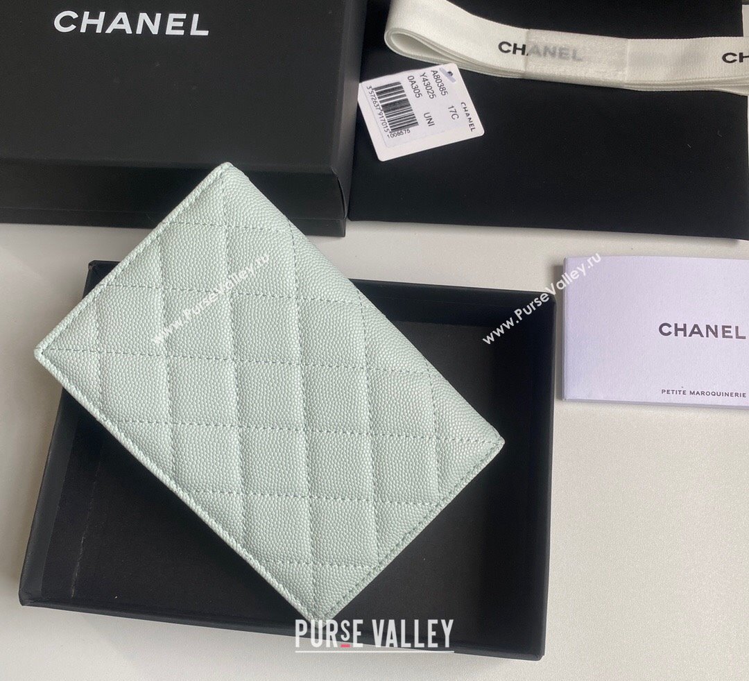 Chanel Grained Calfskin Passport Cover Pale Green 2024 A80385 (yezi-241107091)