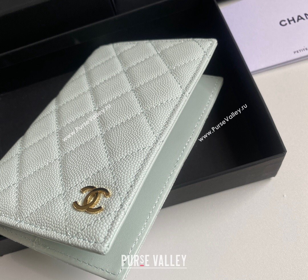 Chanel Grained Calfskin Passport Cover Pale Green 2024 A80385 (yezi-241107091)