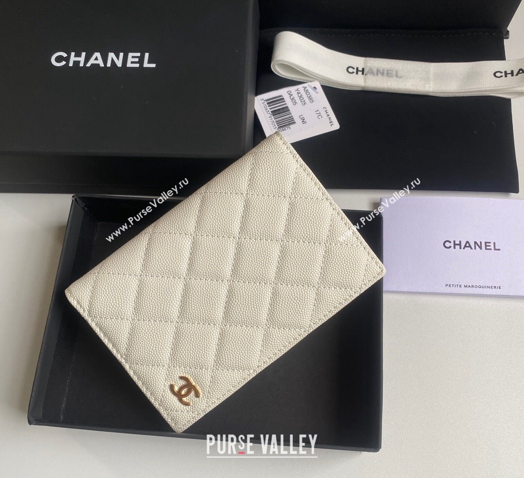 Chanel Grained Calfskin Passport Cover White 2024 A80385 (yezi-241107092)