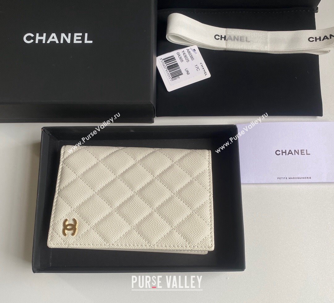 Chanel Grained Calfskin Passport Cover White 2024 A80385 (yezi-241107092)