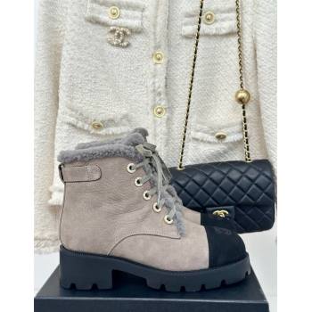 Chanel Calfskin Wool Laced-up Ankle Boots Grey 2024 CH112011 (KL-241120144)